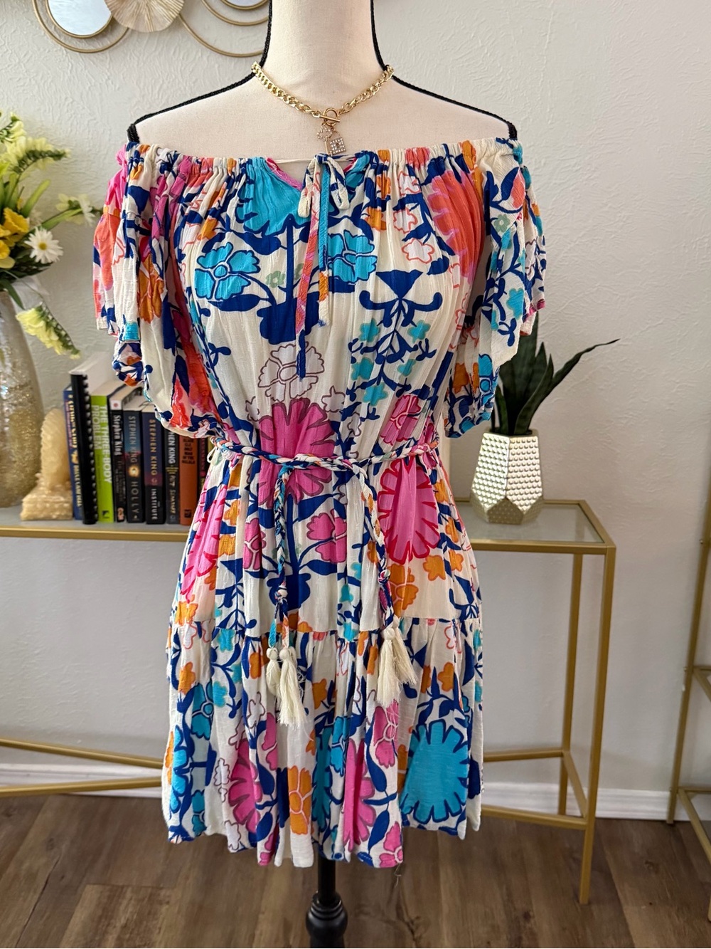 Rachel Multicolor Floral Off-Shoulder Mini Dress